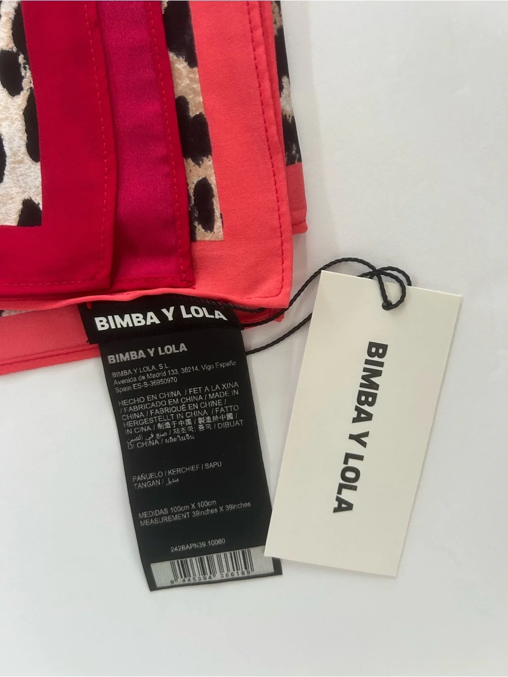 Bimba Y Lola Leopard Print Silk Scarf with Red and Pink Trim